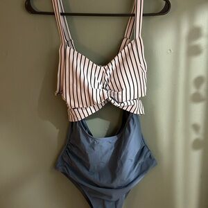 Striped Knot Front Swimsuit